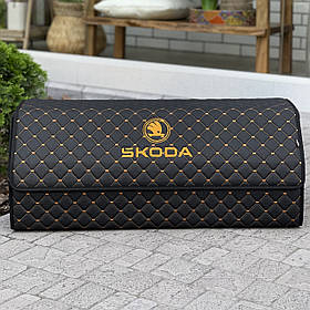Органайзер у багажник з логотипом Skoda з екошкіри, чорний з помаранчевою ниткою, 80 см, бокс у багажник