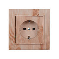 Розетка із заземленням 16А, термопластик, Enzo  біле дерево