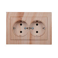 Розетка подвійна із заземленням 16А, Enzo  біле дерево