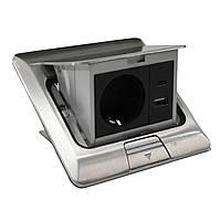 Розетка для підлоги з заземленням врізна 16А + 2USB (type C+A) 2.4А, IP44 , алюміній