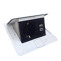 Розетка для підлоги з заземленням врізна 16А + 2USB 2.1А, IP44 , білий