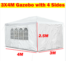 Бесідка 3x4 м водонепроникна з 4 бічними стінками Gazebo, захист від дощу та сонця,бела