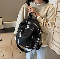 Рюкзак женский городской, кожаный на каждый день. Черный