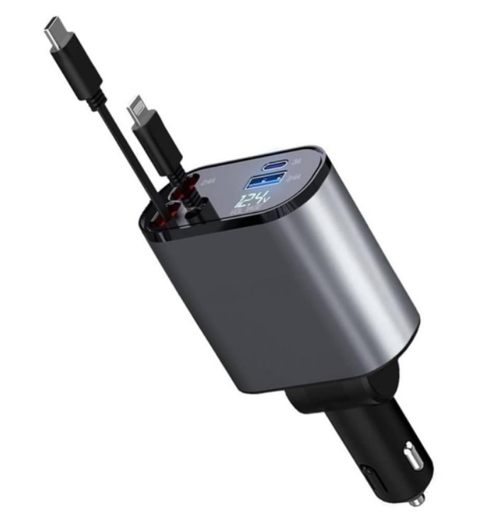 Автомобільний зарядний пристрій в прикурювач зі швидкою зарядкою 4в1 Type-C, фото 1
