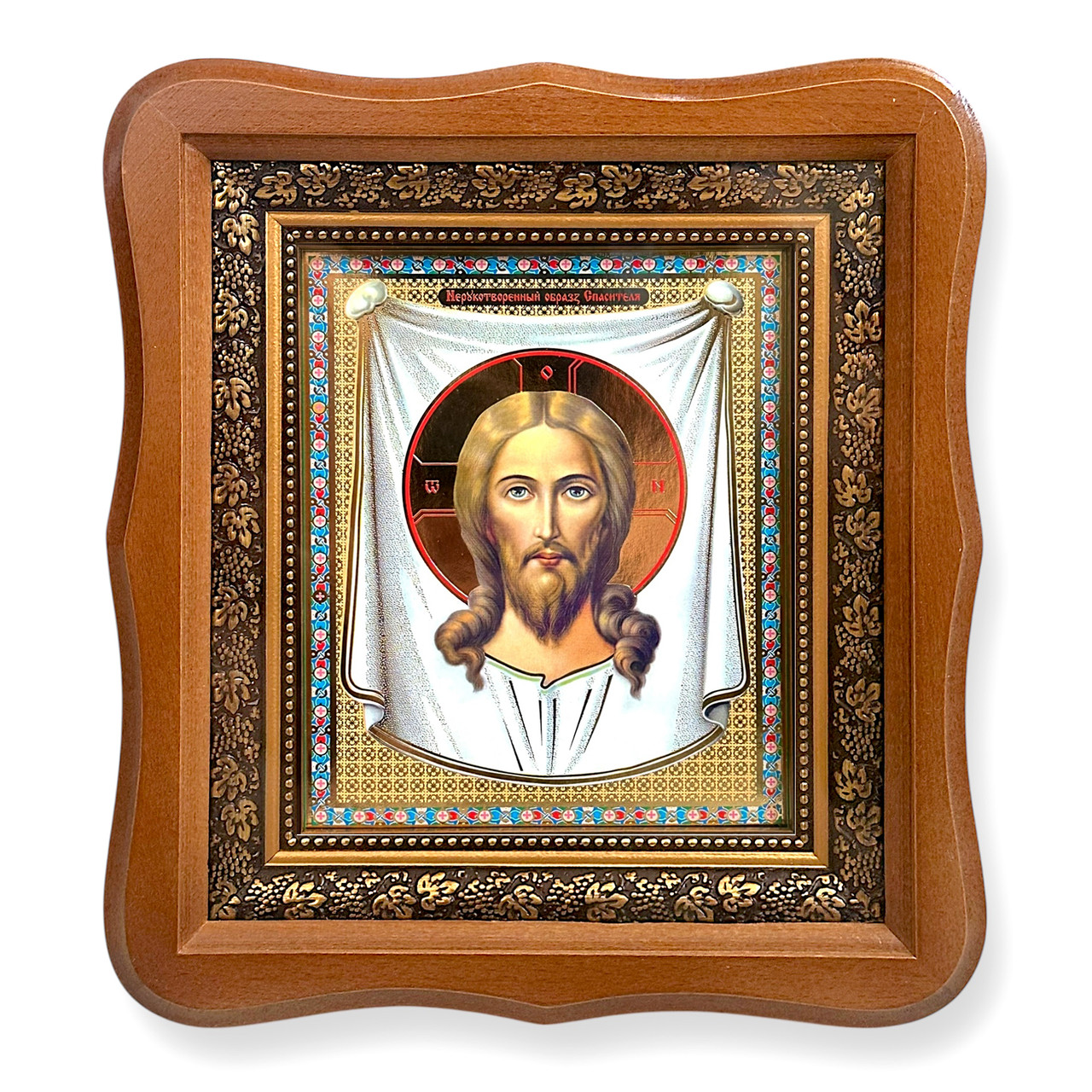 Ікона Нерукотворний образ, лик 15х18 см, в світлому дерев'яному кіоті, фото 1
