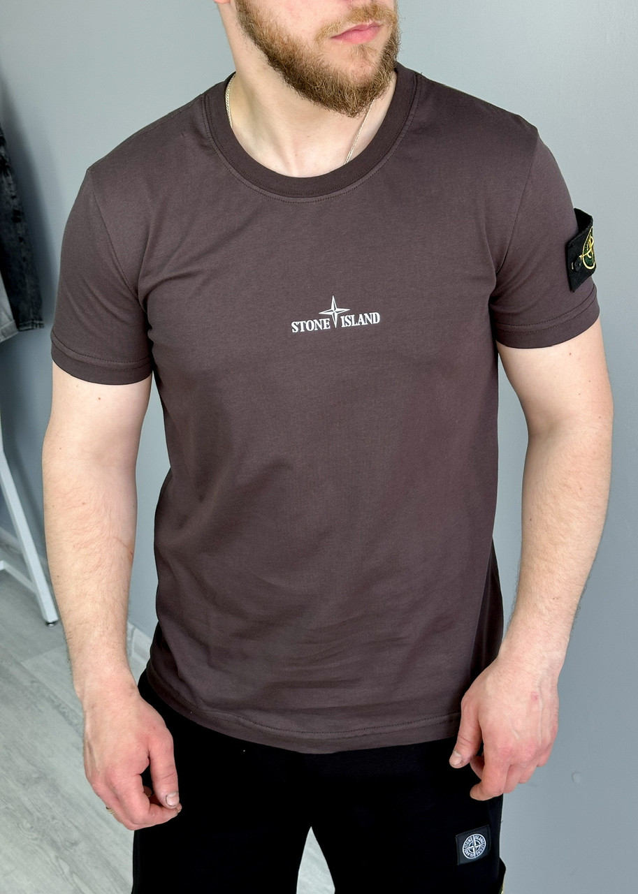 Чоловіча футболка Stone Island з патчем Стон Айленд шоколадна