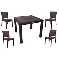 Комплект садових меблів стіл Олаф + 4 стільці Адам пластик коричневий (СДМ меблі-ТМ)