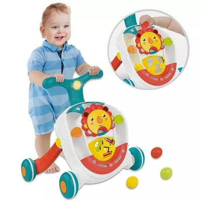 Музичний комплекс каталка з підсвічуванням звуками Розвивальний пуш сортер з мелодіями кульками для перших кроків