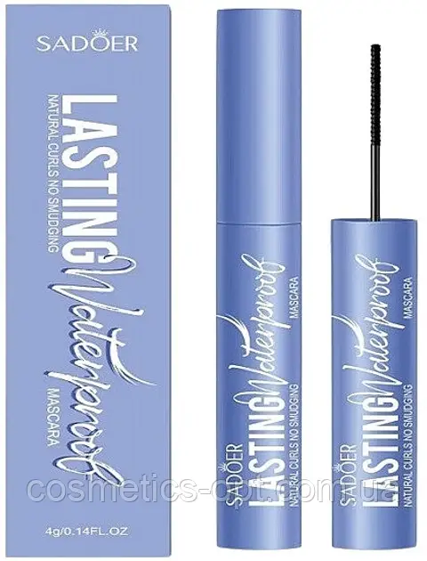 Чорна водостійка туш для вій "Об'єм та Подовження" Sadoer Lasting Waterproof Mascara, 4 g, фото 1