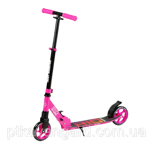 Самокат двоколісний для дівчинки, колеса 145 мм, складний, амортизатор, RIO рожевий, фото 1