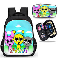 Шкільний комплект Sprunki 1-2 клас: рюкзак + пенал Спрункі для дівчинки або хлопчика першокласника у школу + ПОДАРУНОК
