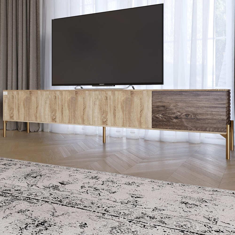 Тумба під телевізор на золотих металевих ніжках LION Грей Дуб Сонома/Дерево (LION-042532)