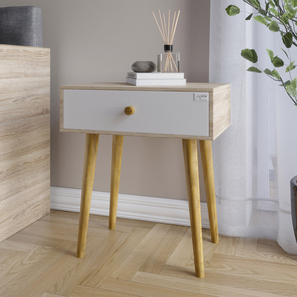 Тумба приліжкова LION Хьюге-4 Сонома/Німфея Альба (білий) (LION-041027)