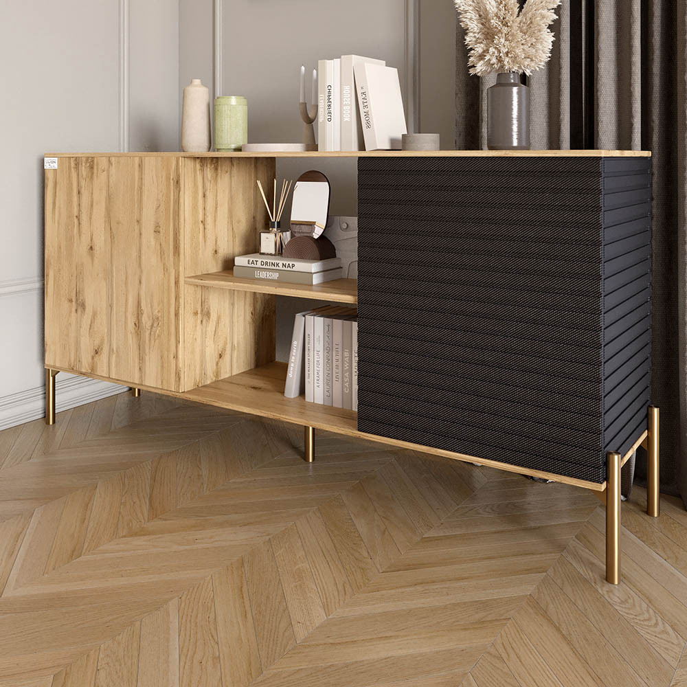 Комод відкритий на золотих металевих ніжках LION Грей Дуб Аппалачі/Асфальт (LION-042744)