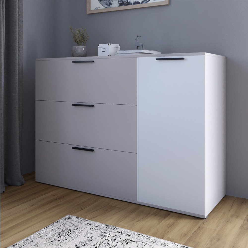 Комод LION Краш з трьома висувними шухлядами та закритими полицями Кашемір/Німфея альба (LION-044146)