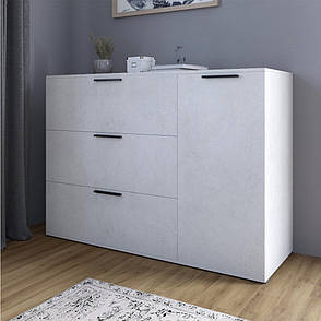 Комод LION Краш з трьома висувними шухлядами та закритими полицями Бетон style (LION-044147), фото 1