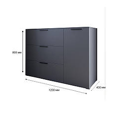 Комод LION Краш з трьома висувними шухлядами та закритими полицями Бетон style (LION-044147), фото 4