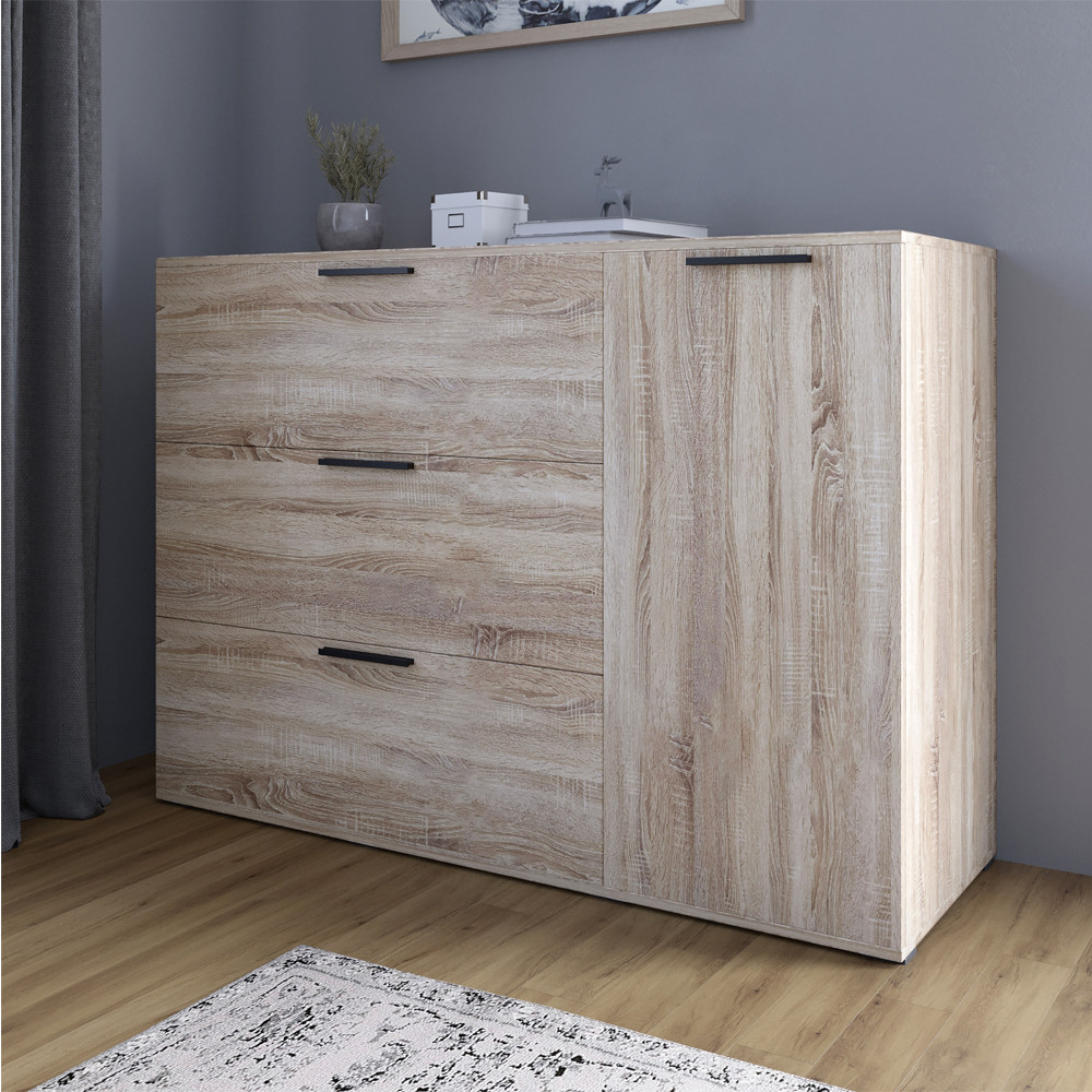 Комод LION Краш з трьома висувними шухлядами та закритими полицями Дуб сонома (LION-044153)