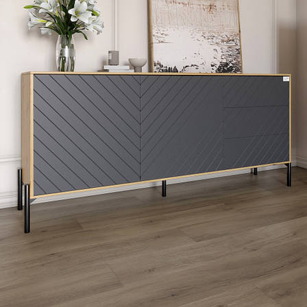 Комод з чорними металевими ніжками LION Амарант 168x40x76,5 см Дуб артизан/Графітовий (LION-041888), фото 1