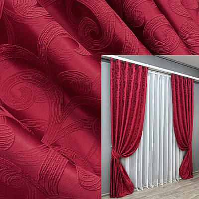 Комплект штор (2шт. 1,5х2,85м.) жакард. Колір рубіновий. Код 1739ш 33-0641