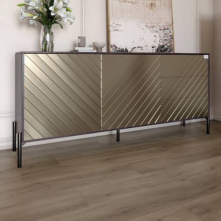 Комод з чорними металевими ніжками LION Амарант 168x40x76,5 см Бетон темний/Перламутровий металік (LION-041919), фото 1