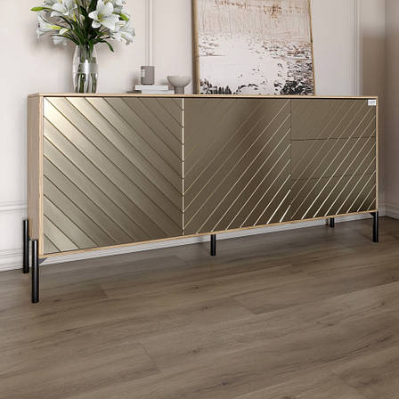 Комод з чорними металевими ніжками LION Амарант 168x40x76,5 см Дуб Аппалачі/Перламутровий металік (LION-041924), фото 1