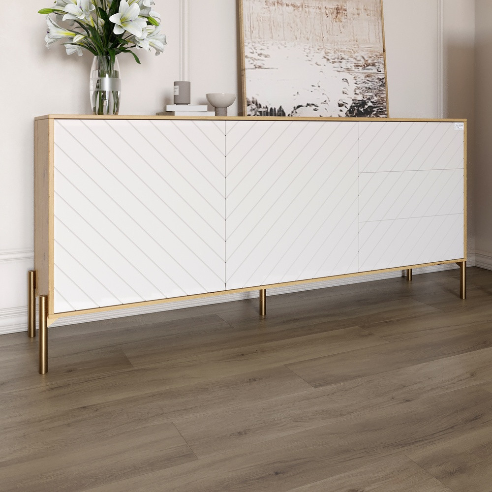 Комод з золотими металевими ніжками LION Амарант 168x40x76,5 см Дуб Артизан/Білий (LION-041956)