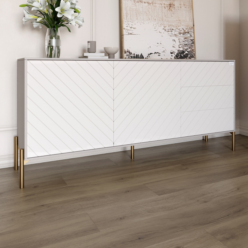 Комод з золотими металевими ніжками LION Амарант 168x40x76,5 см Кашемір/Білий (LION-041959)