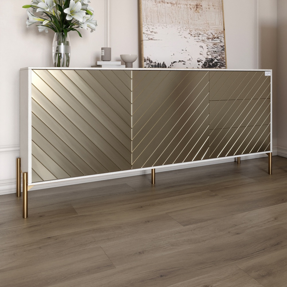 Комод з золотими металевими ніжками LION Амарант 168x40x76,5 см Бетон Style/Перламутровий металік (LION-041972)