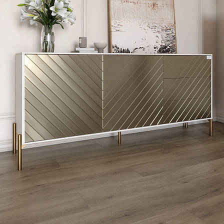 Комод з золотими металевими ніжками LION Амарант 168x40x76,5 см Бетон Style/Перламутровий металік (LION-041972), фото 1