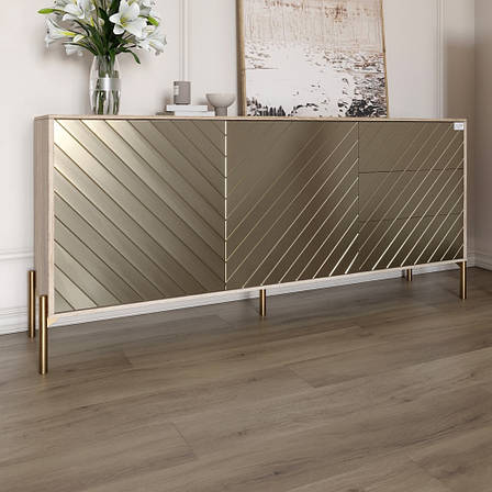 Комод з золотими металевими ніжками LION Амарант 168x40x76,5 см Дуб сонома/Перламутровий металік (LION-041974), фото 1