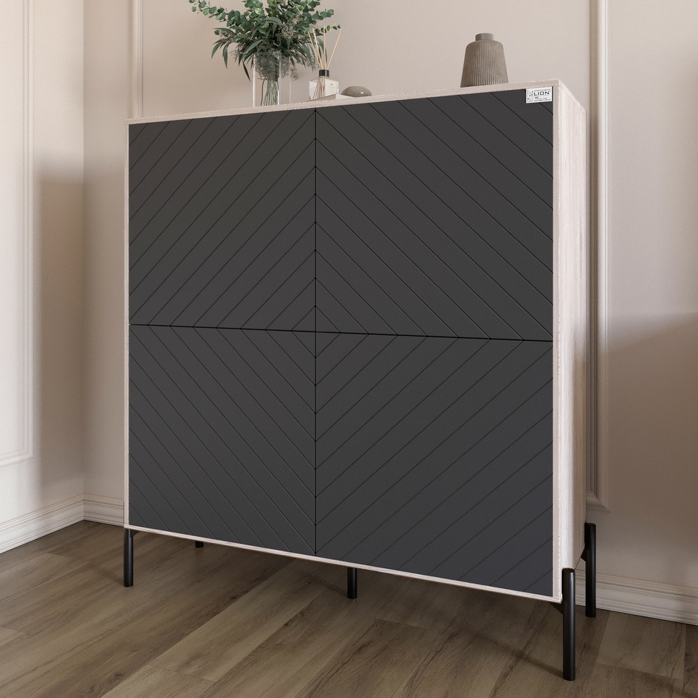 Комод-пенал з чорними металевими ніжками LION Амарант 114х40х126,5 см Самоа Димчастий/Графітовий (LION-042024)