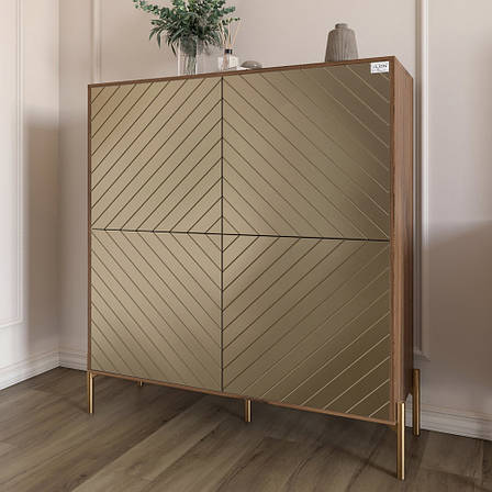 Комод-пенал з золотими металевими ніжками LION Амарант 114х40х126,5 см Дуб Ліворно/Перламутровий металік (LION-042071), фото 1