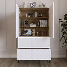 Комод-пенал з рельєфним оздобленням фасаду та золотими металевими ніжками LION Амарант 84x40x150 см Дуб Артизан/Графітовий, фото 4