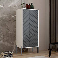 Комод-пенал з рельєфним оздобленням фасаду та золотими металевими ніжками LION Амарант 84x40x150 см Дуб Артизан/Графітовий, фото 5