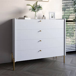 Комод із 4 шухлядами LION Wood із золотими ніжками 100х90х45 см Німфея Альба (білий) (LION-042969), фото 1