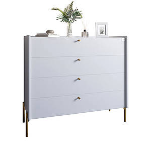 Комод із 4 шухлядами LION Wood із золотими ніжками 100х90х45 см Німфея Альба (білий) (LION-042969), фото 2