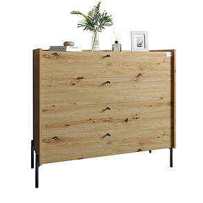 Комод із 4 шухлядами LION Wood із чорними ніжками 100х90х45 см Дуб Артизан (LION-042978), фото 2