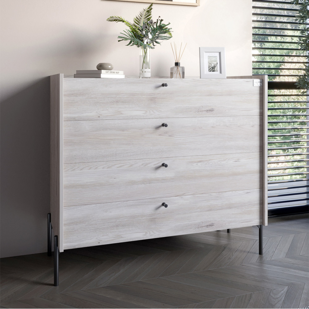 Комод із 4 шухлядами LION Wood із чорними ніжками 100х90х45 см Самоа Димчастий (LION-042985)