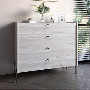 Комод із 4 шухлядами LION Wood із чорними ніжками 100х90х45 см Самоа Димчастий (LION-042985), фото 1