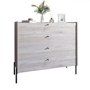 Комод із 4 шухлядами LION Wood із чорними ніжками 100х90х45 см Самоа Димчастий (LION-042985), фото 2