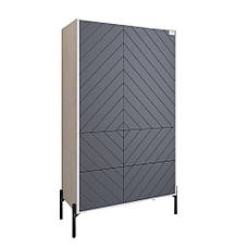 Комод-пенал з рельєфним оздобленням фасаду та чорними металевими ніжками LION Амарант 84x40x150 см Бетон Style/Графітовий, фото 2