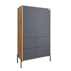 Комод-пенал з рельєфним оздобленням фасаду та золотими металевими ніжками LION Амарант 84x40x150 см Дуб Артизан/Графітовий, фото 2