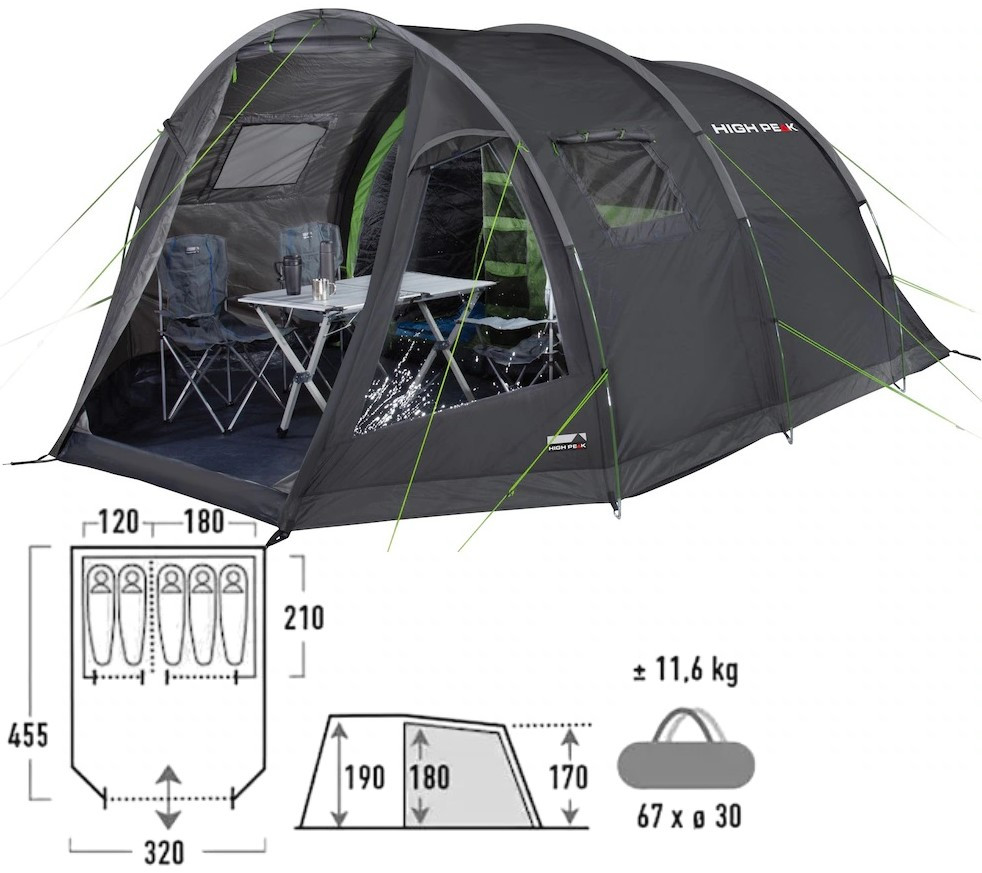 П'ятимісний намет High Peak Torri 5.0 | Велика кемпінгова тунельна палатка на 5 осіб для відпочинку на природі