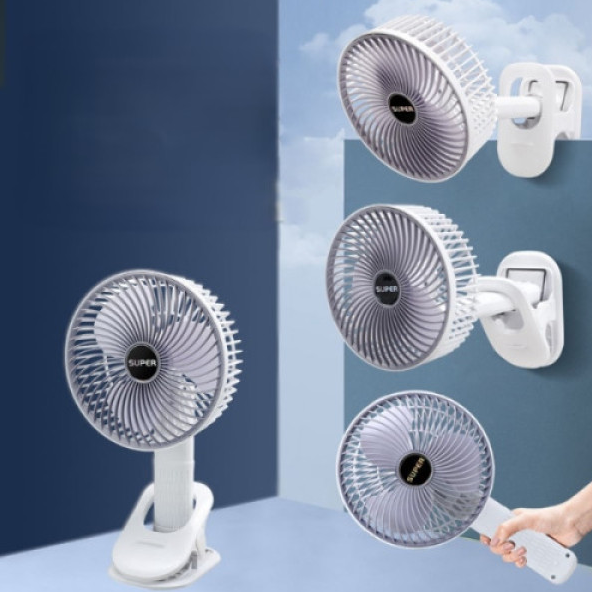 Акумуляторний міні вентилятор на прищіпці, з USB / Настільний вентилятор з обертанням, фото 1