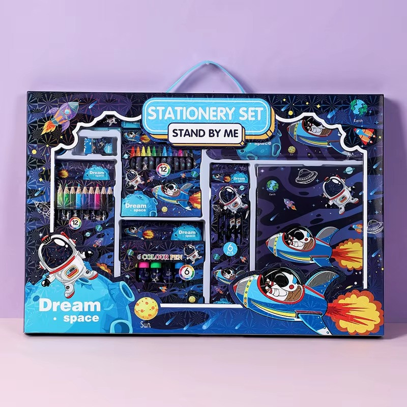 Набір для творчості та малювання, подарунок для дітей пенал, олівці, маркери, набір канцелярії "Космос", фото 1