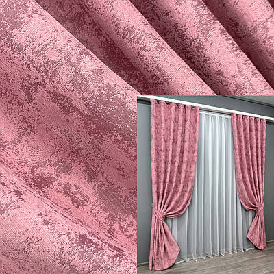 Комплект штор (2шт. 1,5х2,7м.) із тканини вельвет "Мармур". Колір рожевий. Код 1730ш 33-0640