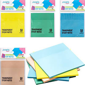 Пластикові прозорі стікери для нотаток клеєні Jinxin 76х76 мм 50 аркушів