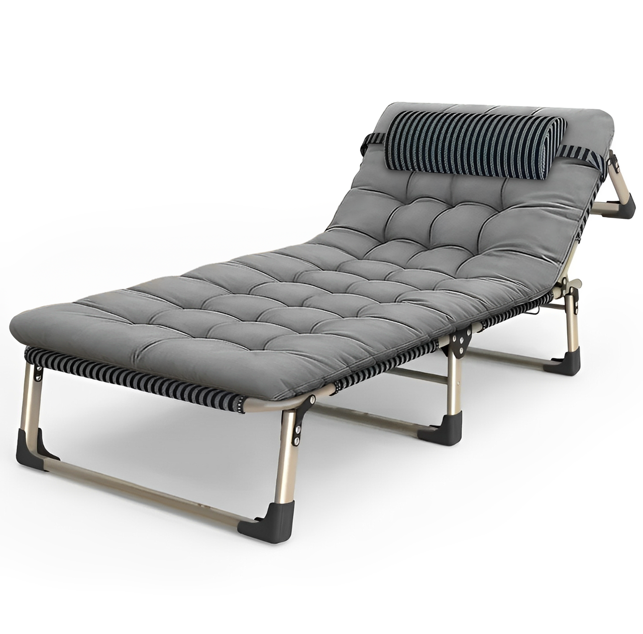 Розкладне ліжко-розкладачка LEOBRO з подушкою, темна смужка, міцне і компактне, навантаження 150 кг FB-S01-PP