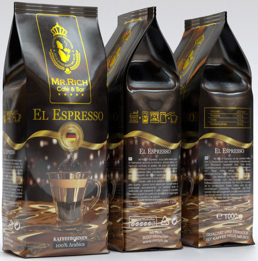 Кава в зернах Mr.Rich El Espresso 1кг, смачна 100% арабіка Німеччина